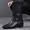 Botas altas de cuero populares para hombre transfronterizas, elegantes botas de motocicleta, botas de cuero para montar para hombre, botas de caballero de moda, zapatos de moda para hombre en stock