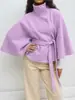 Moda Cruzada Amazon Nova Outono e Inverno Feminina Europeia e Americana Cor Sólida Capa Gola Alta Botão Cinto Casaco Trench Coat Jaqueta