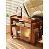 Mesa Lateral de Madera Maciza, Mesa de Café Pequeña Móvil, Gabinete Lateral para Sofá de Sala de Estar en Casa, Gabinete de Almacenamiento para Snacks, Estante Carrito de Almacenamiento Pequeño