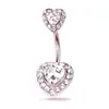 E-commerce transfronterizo suministro doble corazón de melocotón circón anillo para el ombligo en forma de corazón anillo para el vientre de cobre incrustado circón hebilla para el ombligo Amazon
