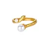 Estilo Ins Nuevo Anillo Serie Perla Imitación Acero Inoxidable Anillo Forma de Corazón Nicho para Mujer Acero de Titanio Lujo Accesible Joyería de Mano Al por Mayor