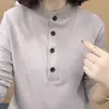Camiseta de fleece cinza dupla face com mangas compridas para mulheres, novo modelo de inverno, top que cobre a barriga, moderna, modeladora e quente, para usar como base