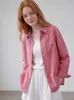 [Oferta Especial] Camisa Feminina Lyocell Cor Framboesa Slim Fit Manga Longa Adequada para Todas as Estações