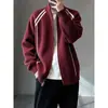 Suéter de punto a rayas versátil casual deportivo con cremallera y cuello alto para hombre moda otoño top urbano cárdigan chaqueta de cintura entallada