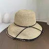 Chapéu de Palha Estilo Francês para Mulheres, Chapéu de Sol de Aba Larga para Verão, Chapéu de Praia para Férias, Chapéu de Ráfia Artesanal para Afinar o Rosto