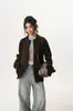 Cardigan suéter de botões estilo preguiçoso com blocos de cor, unissex, design retrô moderno, perfeito para o inverno, peça de outer wear solta para casais
