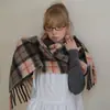 Bufanda a Cuadros Estilo Japonés 20% Mezcla de Lana de Nueva Zelanda para Mujer, Chal Suave de Invierno Oversize, Calentador de Cuello