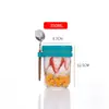 Taza de Avena Taza de Desayuno Portátil Taza de Agua para el Hogar con Cuchara Taza Masonera Tarro para Avena, Ensalada, Fruta Taza para Yogur de Noche