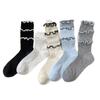 Calcetines de encaje tipo pastel coreano Calcetines hasta la pantorrilla para mujer de color liso sin costuras, retazos, rayas verticales, finos, modernos, de pasarela, holgados