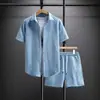 Comercio Exterior Nuevo Traje Casual para Hombre Talla Europea Marca de Moda Tendencia Holgado Talla Grande Camisa de Manga Corta Pantalones Cortos Conjunto de Dos Piezas