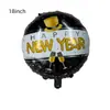 Feliz Ano Novo Balão de Filme de Alumínio Bola Redonda de 18 polegadas Ano Novo Banner Preto Estrela Balão Garrafa de Vinho Decoração de Ano Novo