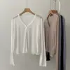 Cardigan Macio Leve com Proteção Solar, Efeito Nuvem, Malha Canelada, Bordas com Babados, Jaqueta Curta para Mulheres, Jaqueta de Ar Condicionado para o Verão