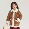 Pudding Haru Jaqueta de Camurça Nova para Meninas Outono e Inverno 2024 Novo Estilo Infantil Jaqueta Acolchoada