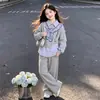 Moda Informal Mediano-Grande Niños Estilo Coreano Rayas Bloques de Color Patchwork Falso Dos Piezas Top Conjunto de Pantalones Casuales Color Sólido para Niñas Tendencia
