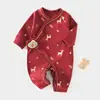 Roupa Borboleta Vermelha Brilhante para Bebê para Primavera e Outono, Macacão 100% Algodão para Recém-Nascidos, Macacão de Manga Longa Sem Costura para Engatinhar, Versátil