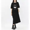 Vestido Camiseta de Imitación Algodón Seda de Leche # Verano Manga Corta de Longitud Media con Abertura para Mujer Estilo Coreano Estilo Perezoso Falda