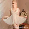Pijama Lencería Sexy Nuevo Tentador Escote Abertura Camisón Tirante Hueco Transparente Ropa de Casa Tirante