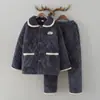 Pijama de franela para hombre de mediana edad y ancianos, tres capas de algodón acolchado para invierno, traje de ropa cálida para el hogar de vellón de coral