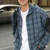 Camisa Ligera al Aire Libre Estilo Coreano para Hombres y Mujeres Primavera y Verano Camisa de Cuadros Manga Larga Chaqueta Vintage con Capucha Protección Solar Pareja