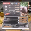 Comércio Exterior Faca de Aço Inoxidável Cabo com Textura de Madeira Ferradura Conjunto Seis Peças para Cozinha Faca de Cozinha Faca para Frutas Conjunto para Presente