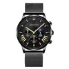 Reloj de Negocios para Hombre Transfronterizo Nuevo Simple Falso Tres Ojos Hebilla Oculta Personalizada Malla Casual Calendario Reloj de Cuarzo
