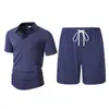 2026 Europeu Cruzado Novo Verão Diário Casual Manga Curta POLO Gola Multi-Botão Cor Sólida Patchwork Top Roupa Masculina
