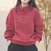 Sudadera térmica de canalé de 260 g para mujer, nuevo estilo otoño e invierno 2026, cuello alto abotonado, talla grande, top cálido de manga larga