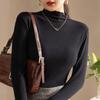 Top de Manga Larga de Punto con Cuello Alto Modal en Rebaja para Mujer con Bordes Fruncidos, Camiseta Básica de Otoño e Invierno