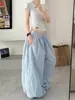 Calça cargo listrada de perna larga estilo de rua americana para mulheres, corte solto com cintura elástica de cordão, calça casual para dança hip-hop e esportes