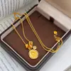 Collar Colgante de Jadeíta Amarilla con Acentos de Diamante, Estilo Chino Nuevo Vintage de Lujo Ligero para Mujer, Collar Chapado en Oro del Dios de la Fortuna