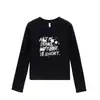 Camiseta negra de cuello redondo y manga larga para mujer, nuevo estilo primavera/otoño, marca trendy americana, estampado de letras, corte ajustado, top versátil