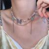 Colar de pérolas coloridas de borboleta, moda feminina, estilo doce e descolado, leve, luxo, nicho, corrente de clavícula, gargantilha, acessórios elegantes e modernos