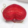 Bolso de Noche Rojo con Forma de Corazón de Melocotón Incrustado de Diamantes Bolso tipo Clutch de Corazón con Forma de Corazón Bolsa de Estuche Duro Comercio Exterior Vestido de Banquete Bolso para Mujer
