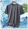 Camiseta de Verano de Seda Helada con Cuello Redondo para Hombre, Moderna, Holgada, Casual, Delgada, Transpirable, de Malla, Media Manga, Estilo Hong Kong