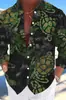 Nueva Camisa Casual de Manga Larga Transfronteriza Europea y Americana 2024 Estampado de Tortuga Manga Larga Hawaiana Explosiones Transfronterizas