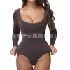 Body Modelador Sexy com Decote U Costas Abertas Emagrecedor com Controle de Barriga e Modelagem da Cintura, Modelador Corporal de Manga Longa