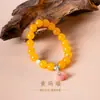 Pulseira de Ágata Amarela Natural com Pingente de Cadeado da Paz, Pulseira de Contas Auspiciosa e de Boa Sorte para Mulheres, Joias Estilo Chinês Atacado