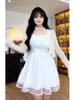 Vestido Camisola Estilo Francés Talla Grande Puro Deseo para Chicas Gorditas, Conjunto de Dos Piezas con Falda Abullonada Adelgazante + Cárdigan Protector Solar