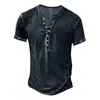 Transfronterizo Europeo y Americano AliExpress Nueva Venta Caliente Retro Cuello en V Botones Tapeta Moda Masculina Casual Camiseta de Manga Corta