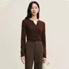/ Ropa para Mujer - Nueva Colección Otoño - Bloque de Color para el Viaje Diario - Falso Dos Piezas - Cuello en V - Manga Larga - Tejido de Punto de Lyocell y Lana - Capa Base