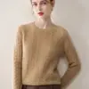Suéter Cálido de Punto Fino Retro Retorcido Color Sólido Engrosado de Invierno Cuello Redondo 100% Cachemir Puro para Mujer