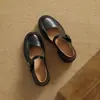 Sapatos Rasos de Couro Femininos com Tira de Fivela Única, Sola Grossa, Estilo Britânico, Retrô, Bico Redondo, Mary Jane, Salto Bloco, Sapatos de Solado Macio