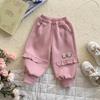 Pantalones de encaje estilo western para niña 2024 Primavera y Otoño nuevos pantalones casuales de conejo de dibujos animados para bebé niña moda pantalones para niños