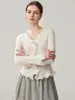 Nuevo abrigo de cachemir para otoño/invierno, elegante y moderno, con un diseño corto de frente abierto, un dobladillo ondulado único y mangas acampanadas