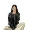 Suéter de punto a rayas de bloques de color retro estilo coreano para mujer, nueva colección otoño/invierno, suéter de cuello redondo, top moderno y versátil