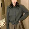 Suéter de punto con cuello de solapa y estampado de leopardo para mujer, nuevo estilo otoño e invierno, cárdigan de punto casual y holgado, top estilizado y favorecedor