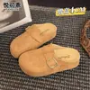 Sandalias cerradas tipo Birkenstock para exteriores, de cuero genuino, sin cordones, para mujer, nuevo modelo otoño 2026, con suela suave, suela gruesa, zapatos sin cordones que aumentan la altura