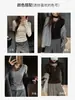 Tencel Lyocell Outono e Inverno Renda Escovada Gola Alta Meia Manga Manga Longa Ombro Direito Camiseta Feminina Camada Interna Pode Ser Usada Por Fora