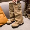 Nuevas Botas de Pierna Ancha para Mujer Otoño/Invierno 2026 con Hebilla de Cinturón, Botas Holgadas de Tacón Grueso, Botas de Montar Retro Arrugadas, Botas Largas de Mujer Tendencia
