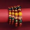 Pulsera de Cinabrio Crudo con Arena de Cristal Translúcido, Diseño de Dios de la Riqueza de Cinco Vías, Pulsera Unisex, Joyería de Regalo para Año de Nacimiento al por Mayor